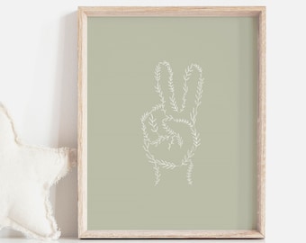 Peace Sign Plant Line Art Print: Boho Hippie Wall Decor