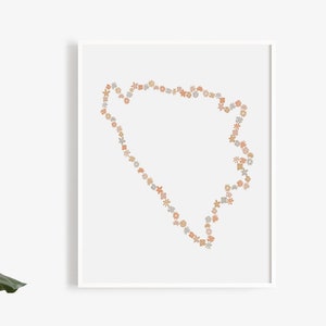 Bosnia Flower Map in Boho Orange and Pink Colors | PRINTABLE Wall Art | Bosnia Art Print | Balkan Wall Decor | Balkan Art Print
