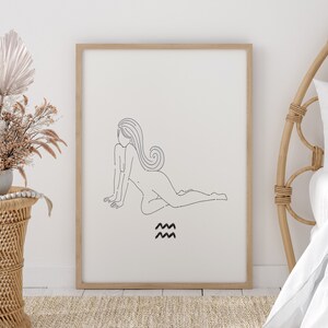 Aquarius Woman Art Print | Zodiac Sign Wall Art | Astrology Print | Aquarius Birthday Gift | Minimal Wall Art | Aquarius Line Art