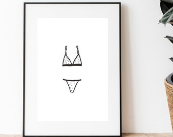Black and White Lingerie Illustration | Feminine Wall Art