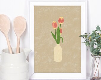 Konsttryck av vårtulpaner: Illustration av blomvas