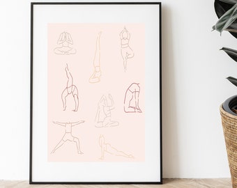 Yoga Poses Art Print | Giclee Print UNFRAMED | Yoga Wall Art | Line Drawing | Body Positive Illustration | Yoga Studio Decor | Yoga Gift