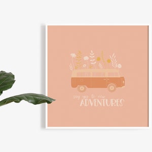 Say Yes to Adventures | PRINTABLE Wall Art | VW Bus Print | Boho Wall Art | Retro Illustration | Digital Print