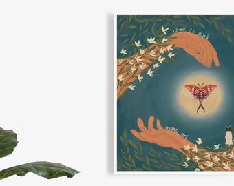 Luna Moth Art Print: Fairycore Celestial Wall Decor