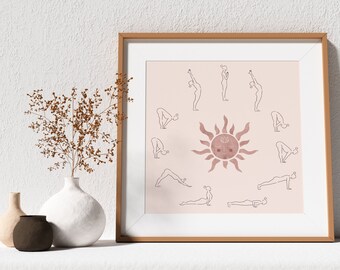 Sun Salutation Yoga Art Print | PRINTABLE Wall Art | Yoga Sequence | Yogi Gift | Digital Print | Sun Art Print | Boho Wall Art