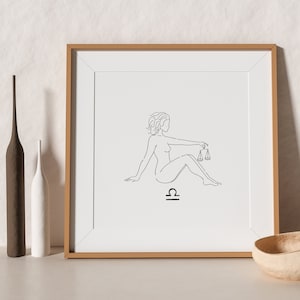 Libra Zodiac PRINTABLE Wall Art | Astrology Wall Art | Star Sign Illustration | Digital Print| Line Drawing