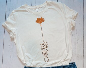 Unalome Lotus Relaxed T-shirt in size SMALL  | Buddhist Symbol Tee | Lotus T-Shirt | Spiritual Tee | Hippie Lotus Tee Yoga T-Shirt
