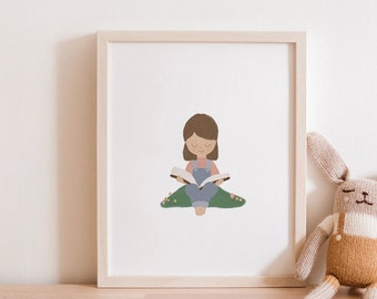 Kid Reading a Book | Customizable Art | Nursery Wall Art | Kids Room Decor | Reading is Fun Art Print | Playroom Art | Book Lover Gift