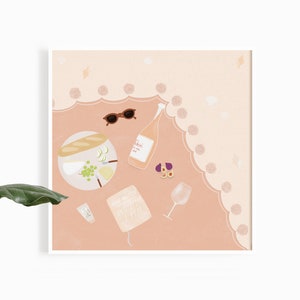 Kunstprint van de Franse Rivièra: illustratie kustpicknick (digitale download)