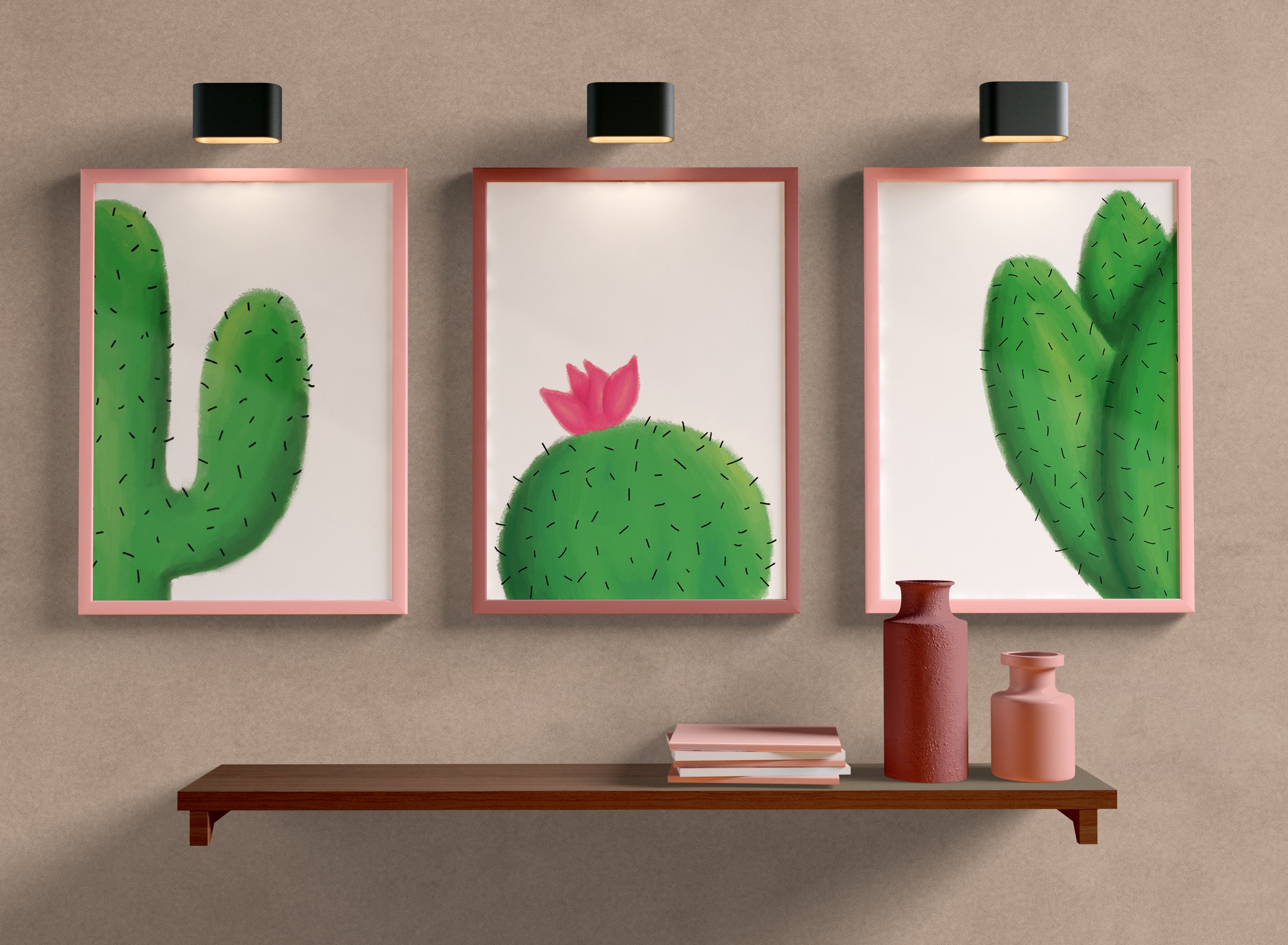 Cactus Wall Art Set of 3 Downloadable Print Succulent Etsy