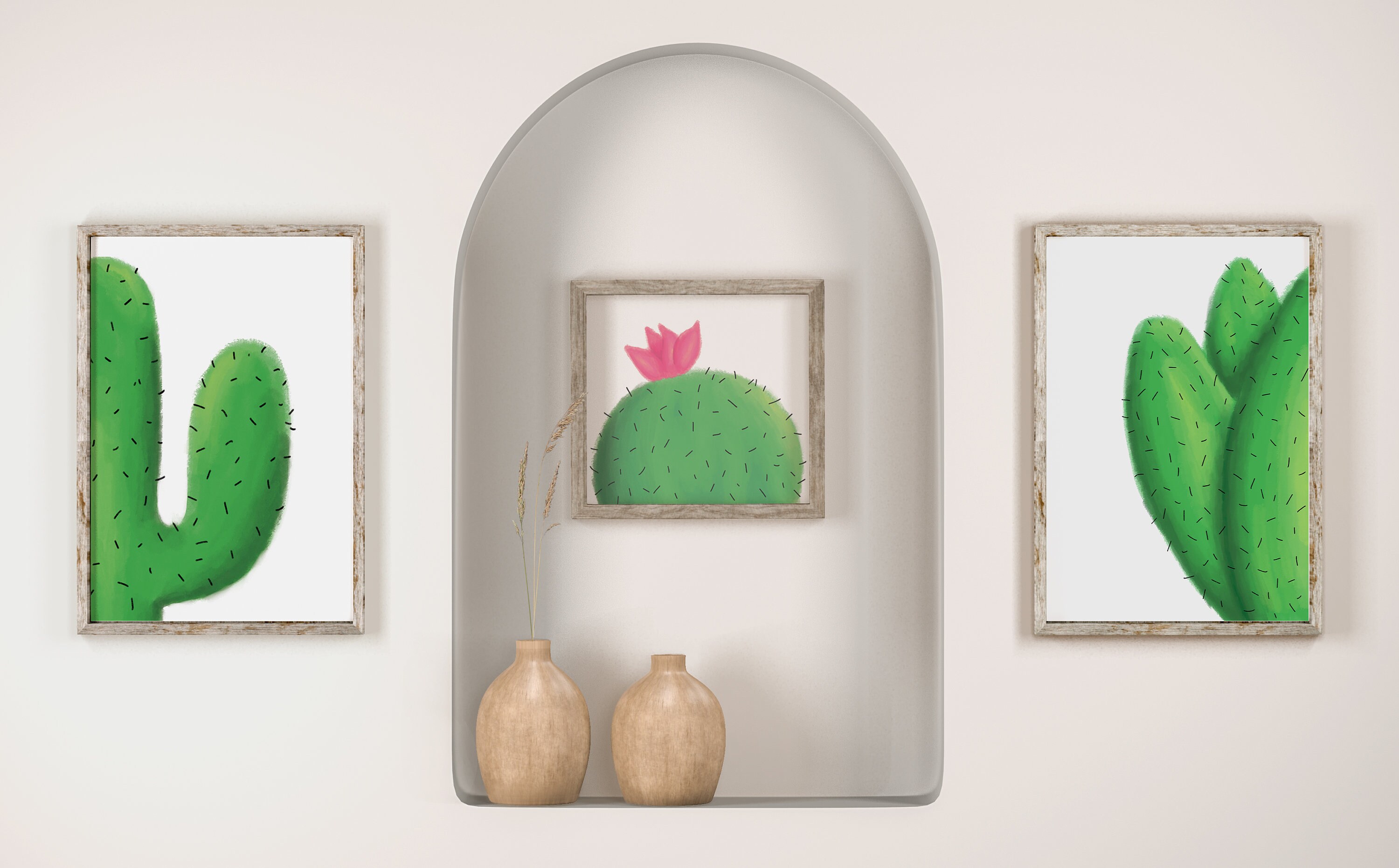 Cactus Wall Art Set of 3 Downloadable Print Succulent Etsy