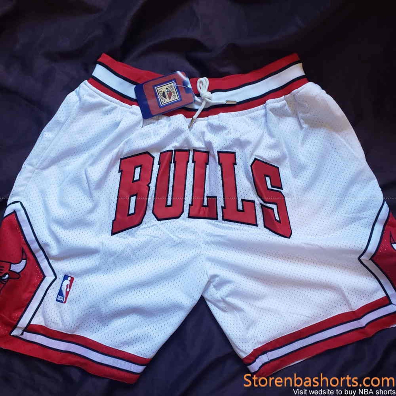 white and red bulls shorts