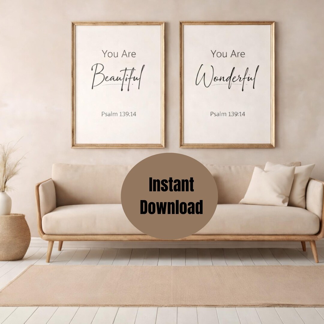 Christian Wall Art Set, Psalm 139:14 Prints, Neutral Color, Minimalist ...