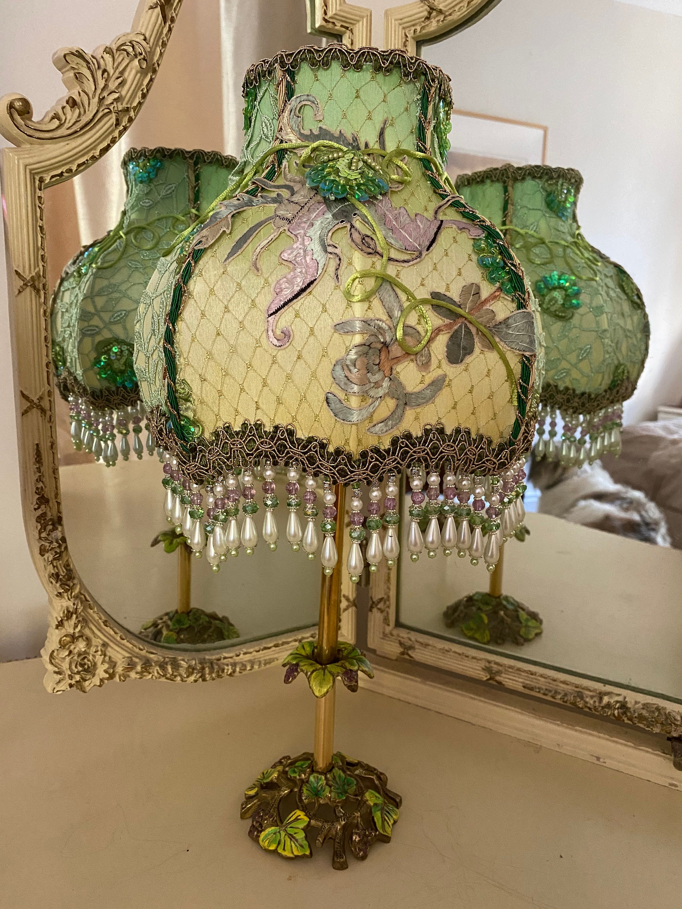 Emerald vines Pair beaded Table lamps Bedside lamps Green Etsy