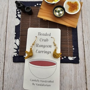 Beaded Crab Rangoon Earrings - crab rangoon earrings - dangle earrings - food earrings - crab rangoon gift - Chinese food - gifts for her