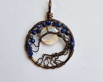 Baum des Lebens Edelstein Anhänger - gewölbter Bonsai Stil - natürliche Edelsteine handgemachte Schmuck Geschenk Draht gewickelt Halskette