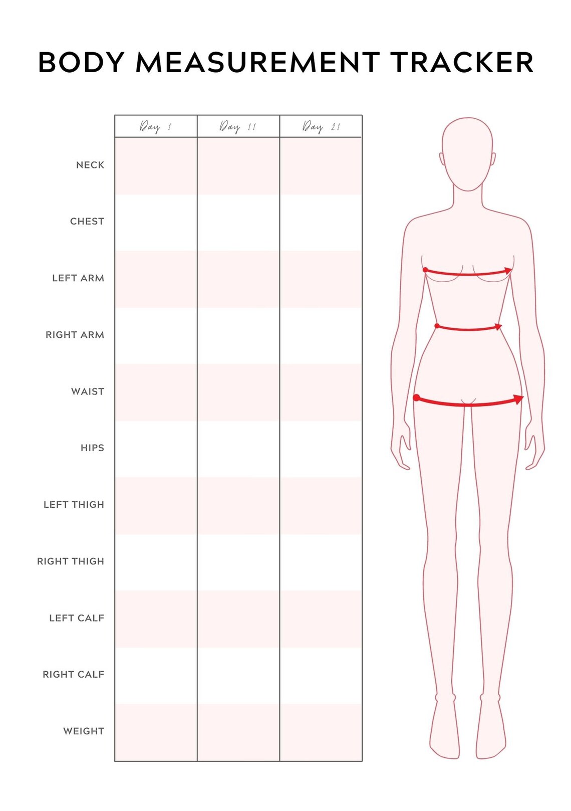 Body Measurement Planner Printable Work at Home A4/A5 - Etsy