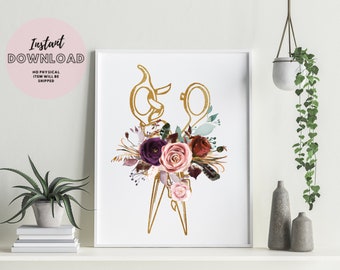 Forbice floreale Parrucchiere Stampa Hair Stylist Regalo Salone moderno Wall Art Poster Scarica Segno Estetista Spa Beauty Decor Barbiere estetista