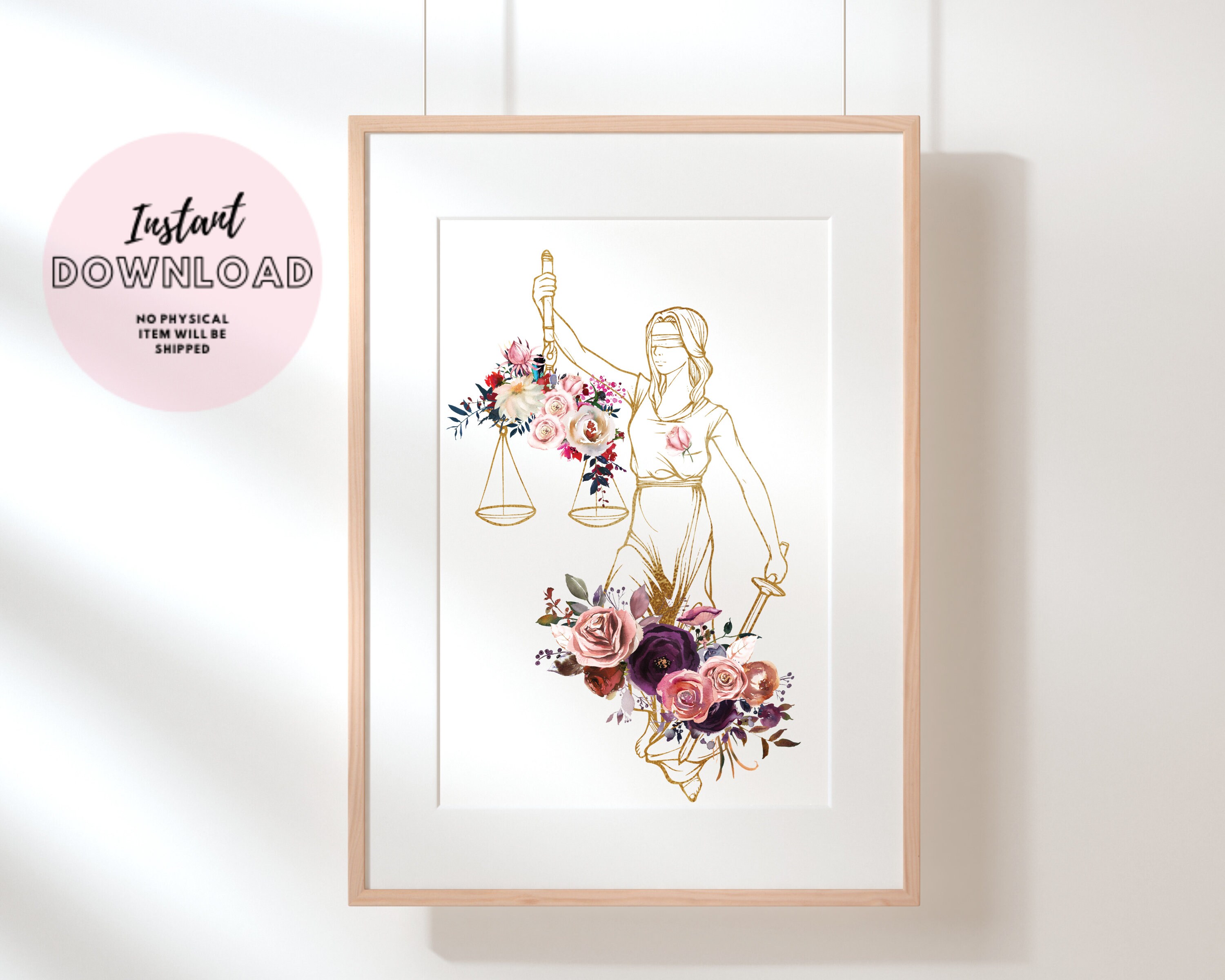 Lawyer Office Decor Lady Justice Floral Print Passing the Bar Exam Gift