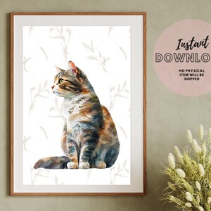 Brown Cat Vintage Romantic Flower Poster Download Wall Art Print Printable Cute Home Decor Plant lover gift Kid room bathroom Botanical pet