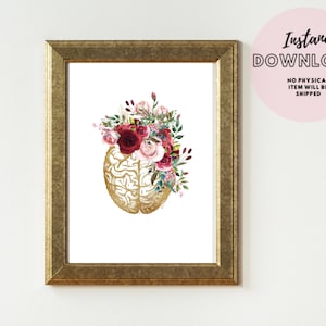 Wall Art Set of 2 Printable Anatomy Brain Floral Print Doctor Medical ...