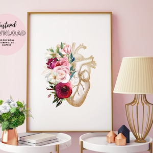 Anatomical Heart Print Graduation Nurse Anatomy Printable Poster Medicine School Gift Floral Art Cardiologist Medical Office Decor Cardiac