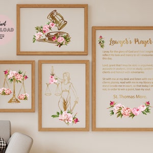 Gallery Wall art Lawyer Office decor set of 4 prints Lady Justice Gavel attorney themis Prayer Scales of Justice Law Student Gift Art Poster