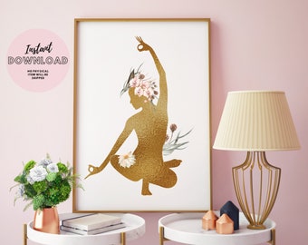 Massage Meditation Studio Room Art Decor Watercolor Flower Yoga Pose Lotus Art Print  Zen Instant Download Bohemian Bedroom Wall Yoga Poster