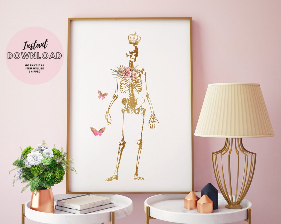 Flower Butterflies Skeleton Human Skeleton Art Print Poster Anatomy ...