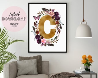 Floral C Letter Printable - Etsy
