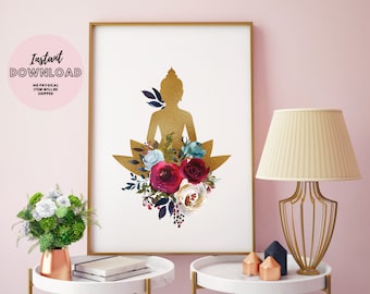 Meditating Buddha Lotus Pose Pilates Wall Art Yoga Relaxation Instant Download Print Buddhism Buddhist Zen Room Decor Namaste Poster Gautama