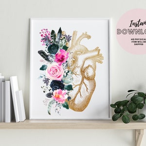 Anatomical Heart cardiology Print, medical surgeon Printable Wall art Decor Cardiac Nurse Medical Student Graduation Cardiologist clinic