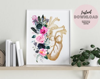 Anatomical Heart cardiology Print, medical surgeon Printable Wall art Decor Cardiac Nurse Medical Student Graduation Cardiologist clinic