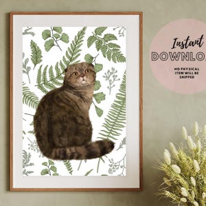 Brown Cat Vintage Romantic Flower Poster Download Wall Art Print Printable Cute Home Decor Plant lover gift Kid room bathroom Botanical pet