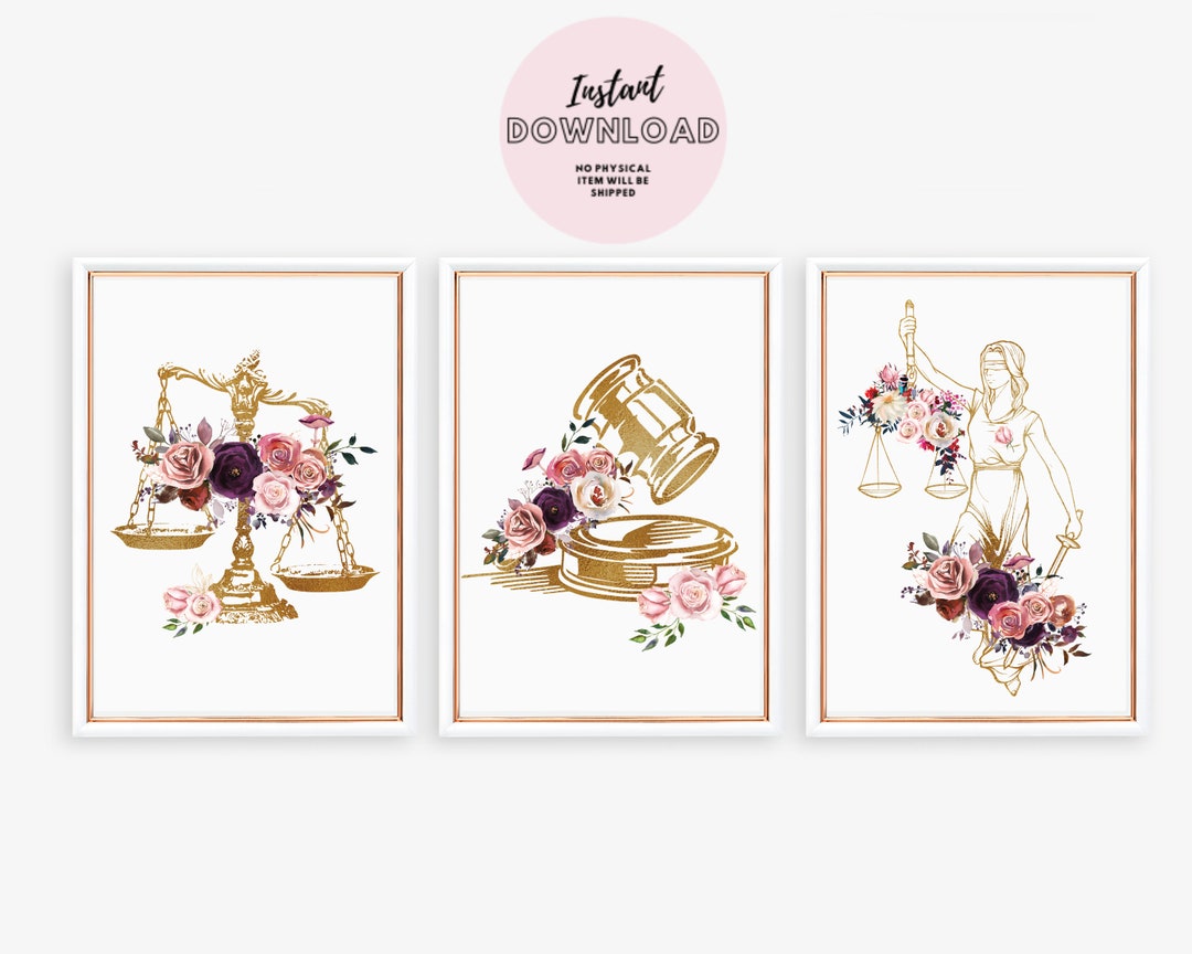 Lawyer Wall Art Set Law School Gift Attorney Lady of Justice Scales ...