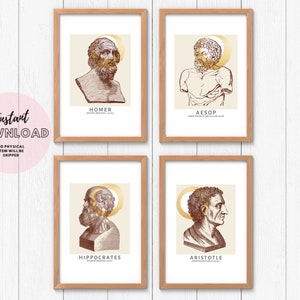 Set of 4 Prints wall art Greek philosophers ancient aesthetic academia Poster Greece Mythology Classic Retro Homer philosophical history