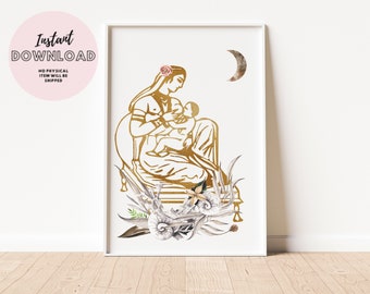 Breastfeeding Boho Doula Office Decor Midwife Wall Art Motherhood Printable Poster Indian Print Baby Mother Breast Gynecologist Gift Nurse