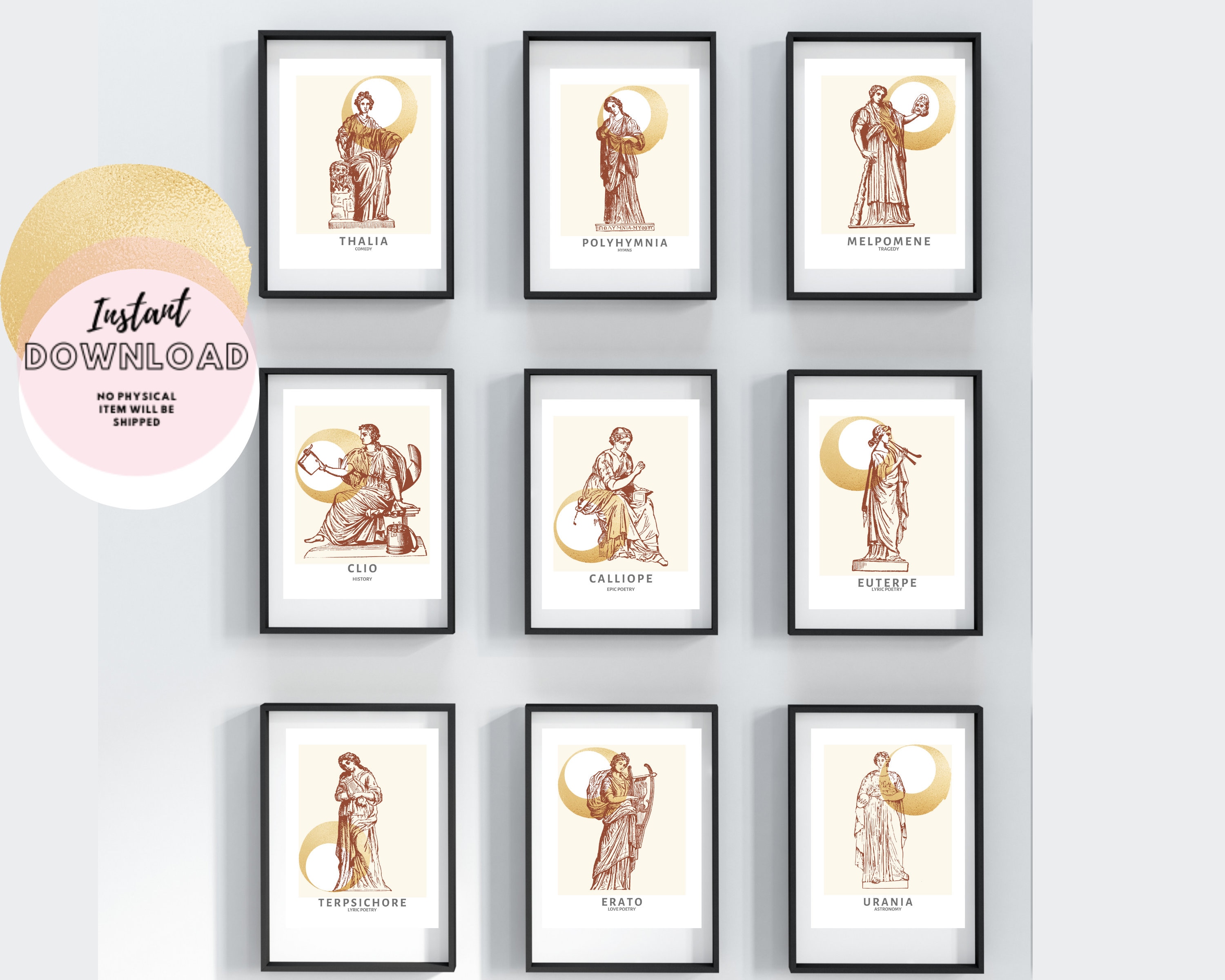 Gallery Set of 9 Muses Print The Nine Greek Poster Greece Academia Aesthetic art Ancient Mythology Classic Literature Classical Roman Retro