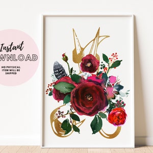 Hair Stylist red Flowers Salon Wall Art parlour medspa Scissor Hairdresser Print Printable Download Sign Esthetician Spa Beauty Decor Barber