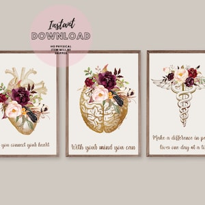 Set of 3 Medical Inspirational Quote Doctor Office Decor Caduceus Wall Art School Student Graduation Gift Heart Brain Printable Thank You