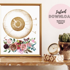 Iris Eye Print Ophthalmology Gift Ophthalmologist Floral Eyeball Wall Art Printable Poster Graduation Optometrist Optician Office Decor