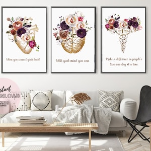 Set of 3 Medical Inspirational Quote Doctor Office Decor Caduceus Wall Art School Student Graduation Gift Heart Brain Printable Thank You