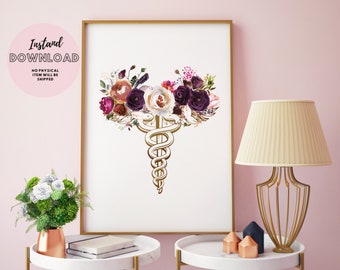 Medizinische Schule Abitur Geschenk ArztHelfer Floral Print Poster Printable Art Stillpfleger Poster Zukunft Neue Arzt Büro Dekor