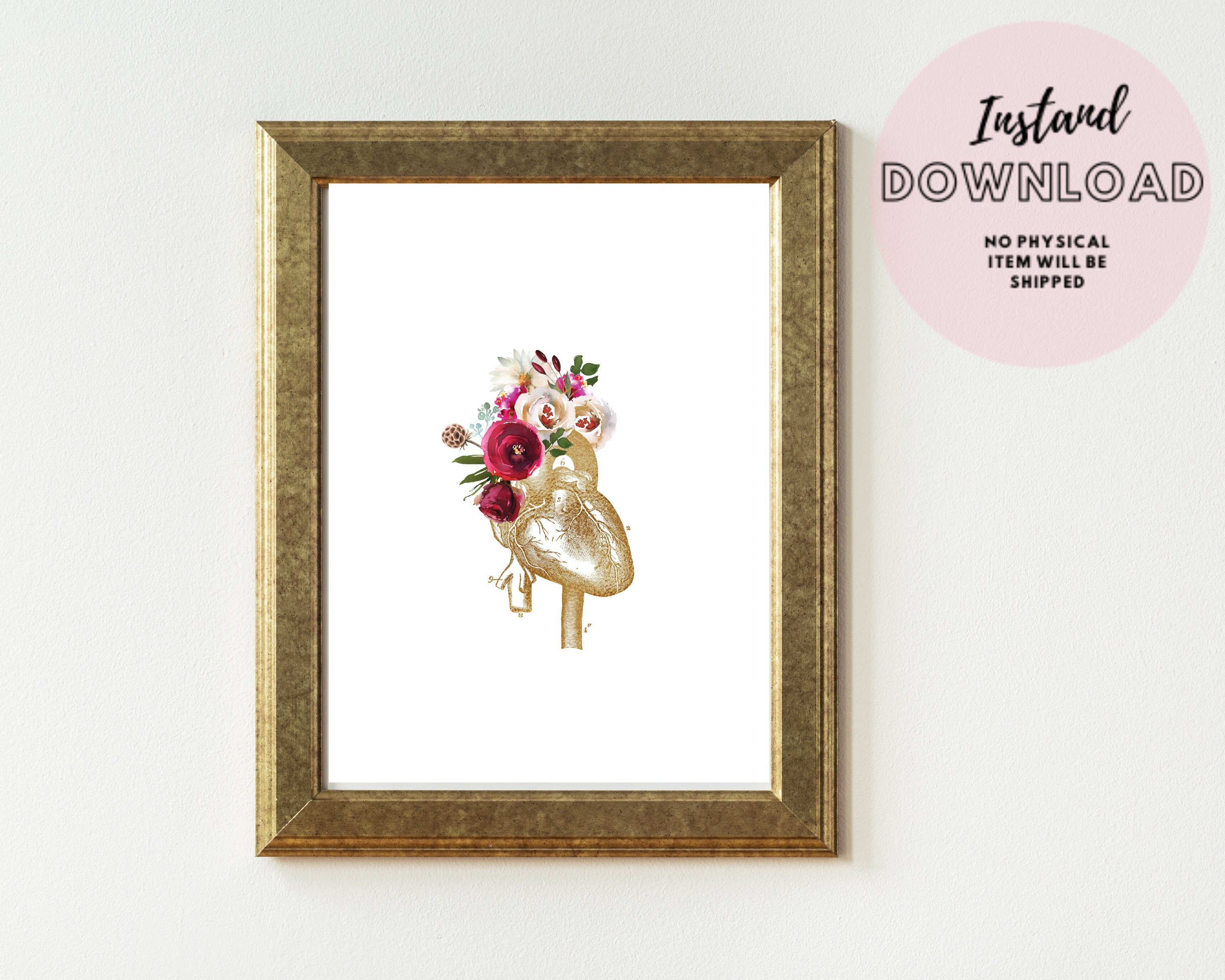 Floral Heart Anatomy Poster Surgeon Gift Cardiology Medical Therapist ...