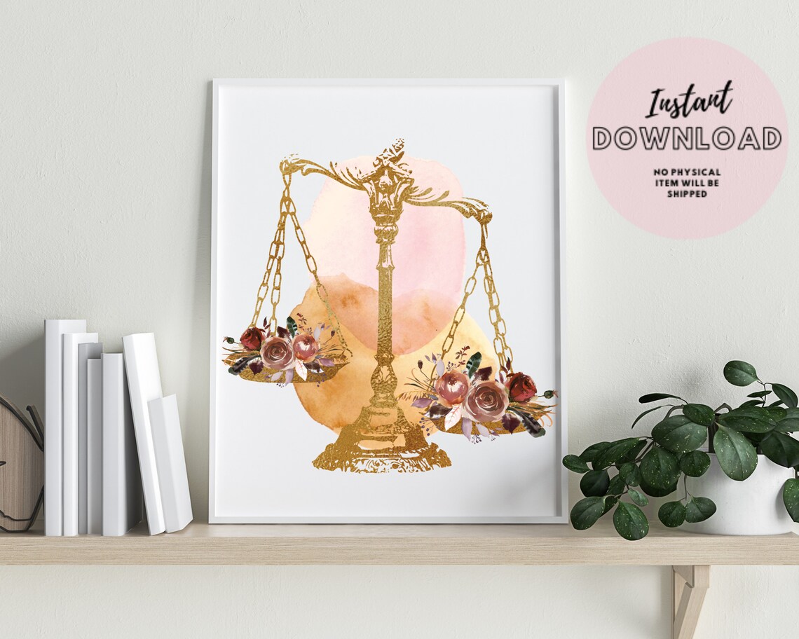 Law Office Decor Scale of Justice Floral Print Printable Etsy