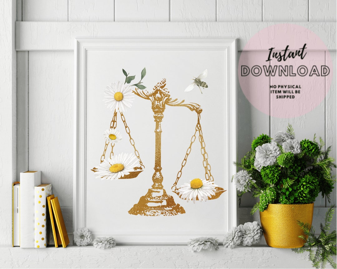 Scale of Justice Daisies Lawyer Wall Art Law Student School Gift ...