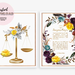 Lawyer Art Set, New Law Student Gift, Lawyer&#39;s Prayer WallArt, Lawyer Office, Judge Gift, Lawyer Print, Pass the Bar Gift, Graduation