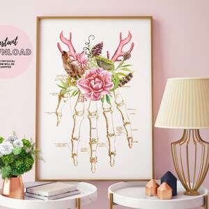 Hand Bones Print, Physical Therapist Office Decor Gift, Chiropractor Art Printable, Massage Therapist Graduation Skeletal System Poster