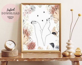 Boho Pedicure Line Art Nail Single Mono Bagno Scandi Minimal Moderno Salone di Bellezza Spa Decor Estetista Poster Stampa Bar Tech digitale