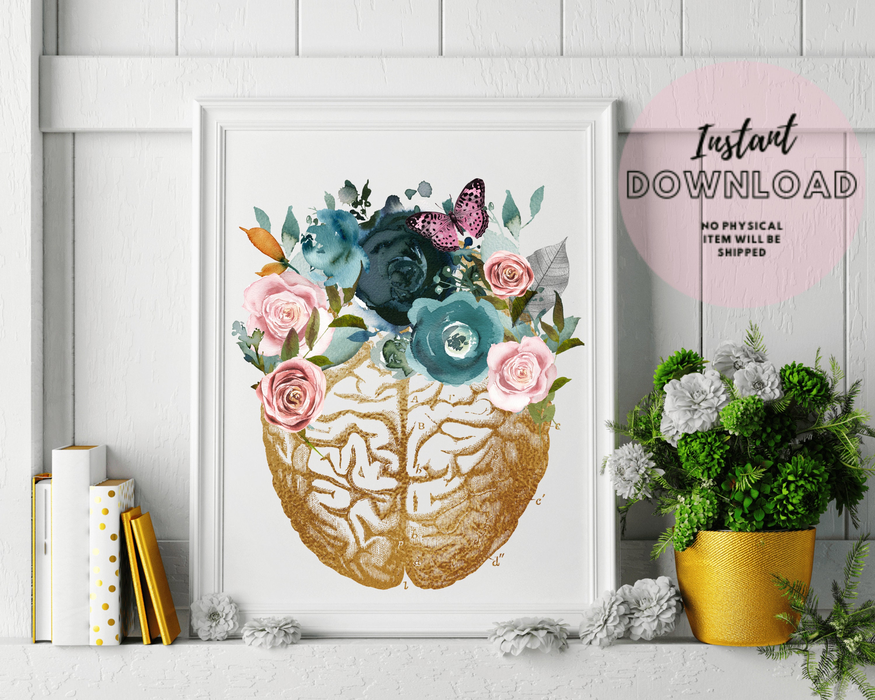 Floral Anatomical Brain Print Printable Wall Art Decor Gift Medical ...